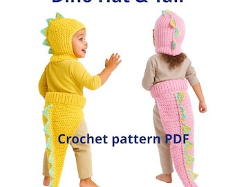 Dinosaur Hood & Tail Crochet Pattern • Kid Costume Set • Instant PDF Download • Easy Photo Prop