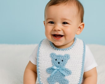 Crochet Baby Bib & Booties Pattern: Easy Bear/Heart Design (PDF Pattern)