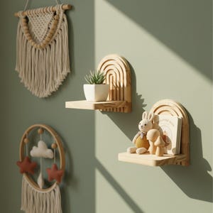 Houten plank met regenboogboog, naturel grenenhout, boho kinderkamerdecoratie, op maat gemaakt