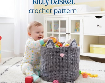 Kitty Basket Crochet Pattern PDF | Nursery Toy Storage