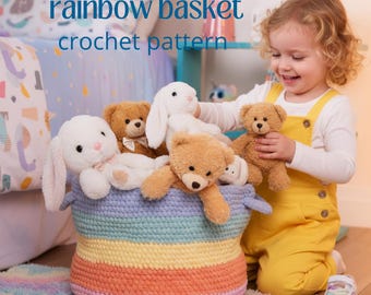 Crochet Rainbow Basket Pattern: Super Bulky Yarn Toy Storage (PDF Pattern)