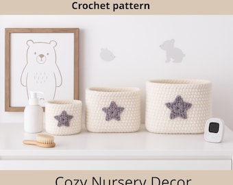Crochet Nursery Basket Pattern: Star Appliqué, 3 Sizes (PDF Pattern