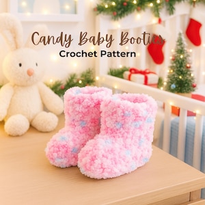 Christmas Candy Baby Booties Crochet Pattern Easy to Follow Beginner Friendly Digital Crochet Pattern – Fluffy Baby Booties Baby Shower Gift