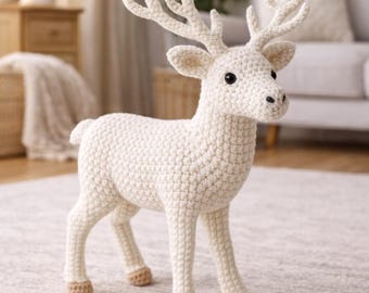 White Reindeer Amigurumi Crochet Pattern, Standing Deer (PDF Pattern)