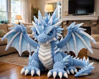 Ice Dragon Amigurumi Crochet Pattern • Frozen Fantasy Dragon Doll Design