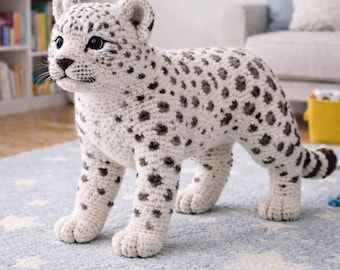 Snow Leopard Amigurumi Crochet Pattern, Wild Animal Plush