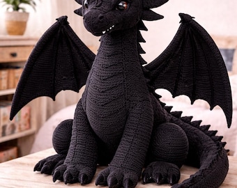 Black Dragon Amigurumi Crochet Pattern • Large Majestic Fantasy Dragon Design