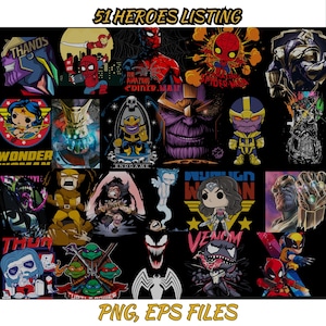 51 Heroes Design Bundle - PNG & EPS Files | Superhero-Themed Graphics for T-Shirts, Posters, and Crafts | Digital Download