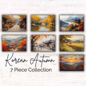 Korean Autumn Oil Painting Wall Art Set of 7, Fall Foliage Landscape Digital Prints, Autumn Decor, South Korean Nature Scene, Printable Art
