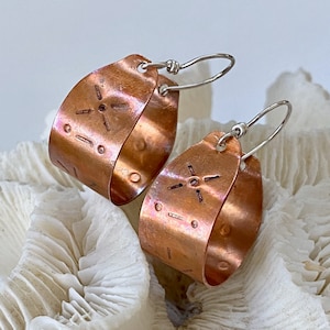 Mixed Metals Copper and Sterling Wide Hoop Earrings  //  Stamped Textured Copper Hoop Earrings