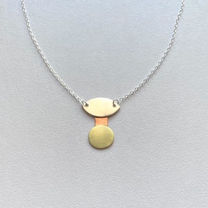 Geometric Mixed Metals Pendant Necklace // Modern Minimalist Gold and Silver Necklace