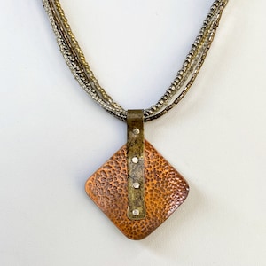 SALE Textured Mixed Metals Multi Strand Statement Necklace  //  Brass & Copper Hand Strung Glass Bead Necklace