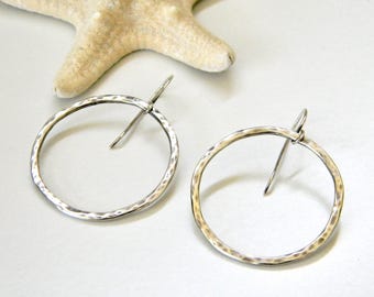 Simple Hammered Sterling Silver Circle Hoop Earrings