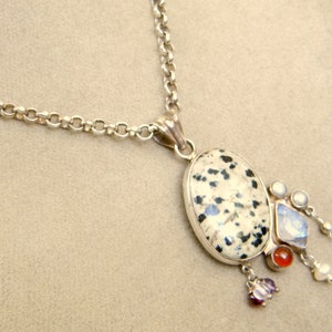 SALE Multi-Gemstone Sterling Silver Pendant Necklace Carnelian Labradorite Jasper