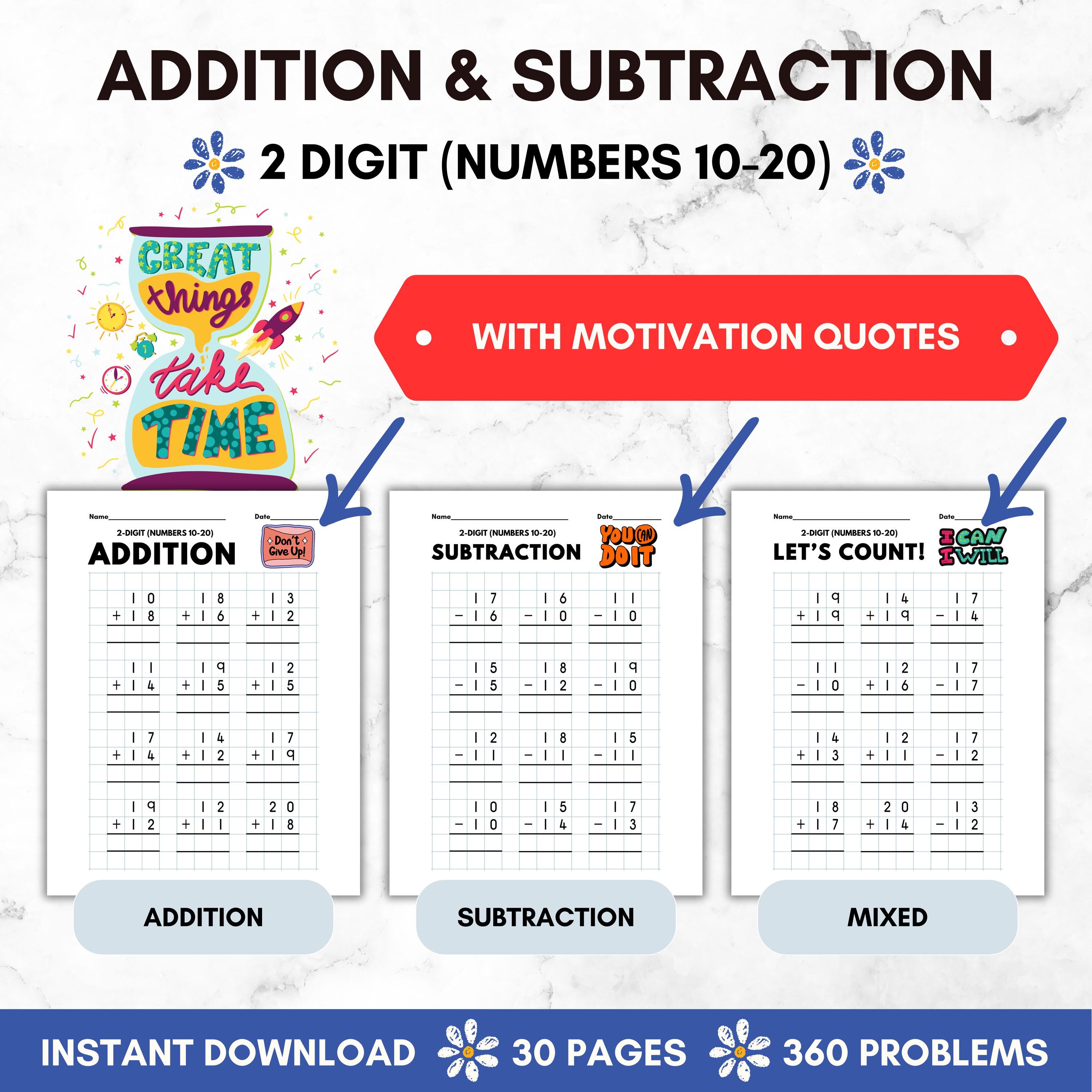 2nd Grade Math Worksheets Addition Subtraction Workbook Printable Grade 2 Math Equation Bundle Educational Material School Teacher Resource
