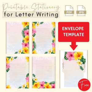Papel para escribir cartas, juego de papelería con sobre, plantillas imprimibles para cartas de amigos por correspondencia para campamentos de verano infantiles, cartas desde casa, papel rayado y sin rayar.