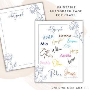Classroom Autograph Page Printable End of Year Memory Book Print Out ...