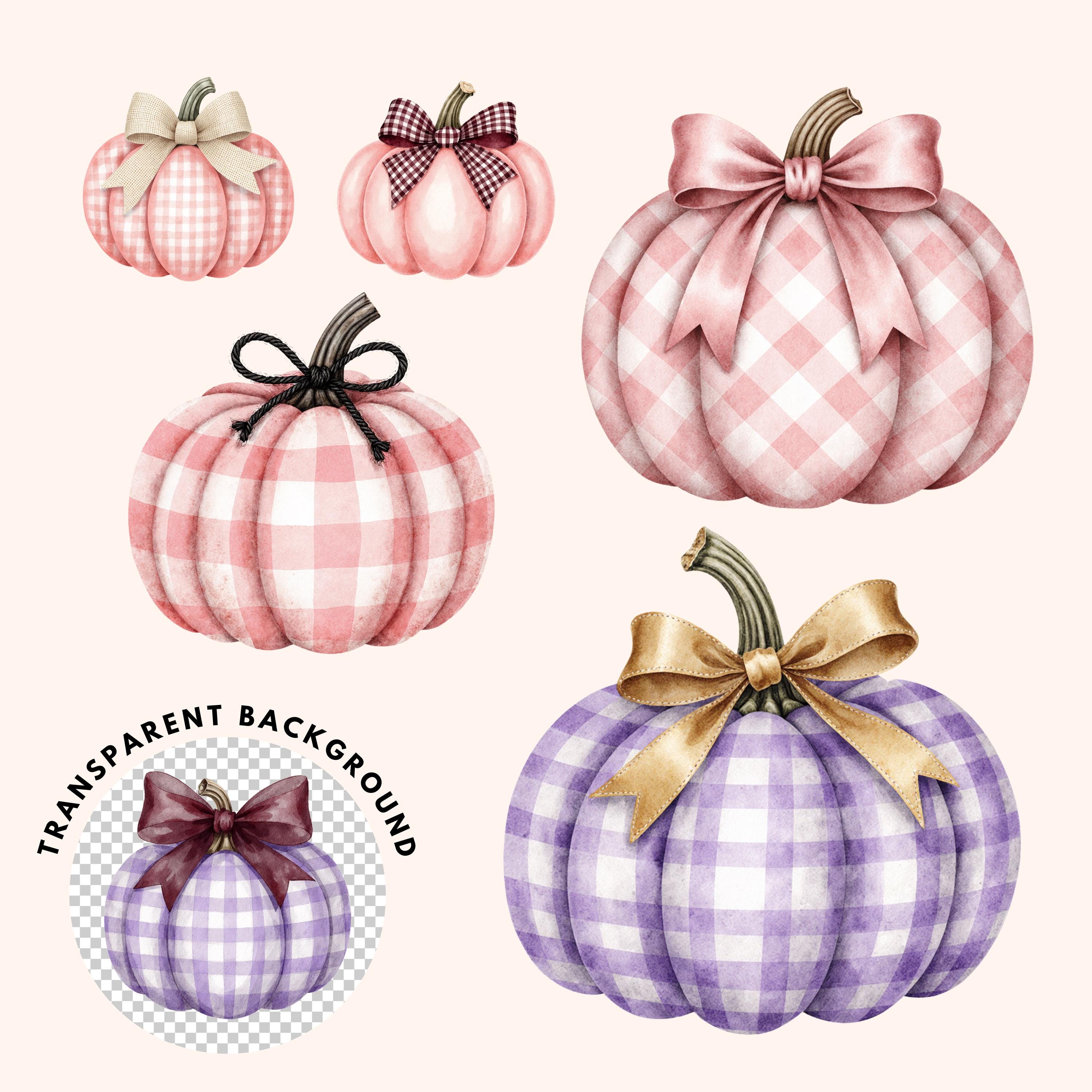 Watercolor Plaid Pumpkin PNG Bundle Gingham Bow Halloween Clipart Fall ...