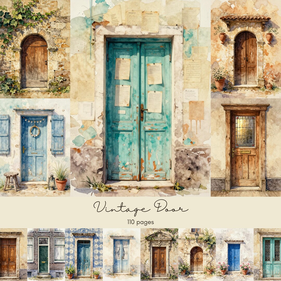Vintage Door Junk Journal Pages, Watercolor Cottage Door Printable ...