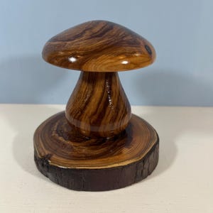 Yew Wooden Mushroom With Bark Stand.
