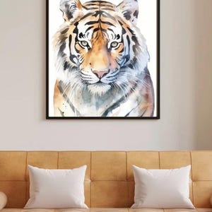 Aquarell Tiger Art Print Portrait mit blauem Hintergrund (Instant Download)