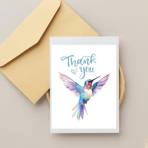Cartão de felicitações em branco | Cartão de agradecimento | Beija-flor | Cartão para impressão | Download instantâneo