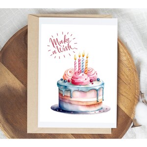 carte d'anniversaire | Gâteau | Carte vierge | Carte imprimable | Fichier numérique