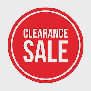 May include: A circular red sign featuring a white border and the text CLEARANCE SALE in bold white capital letters. The design is simple and graphic, utilising a high-contrast colour scheme to display the promotional message clearly and effectively.