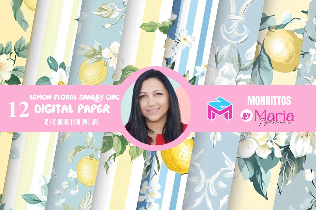12 Lemon Floral Shabby Chic DIGITAL PAPER - Etsy