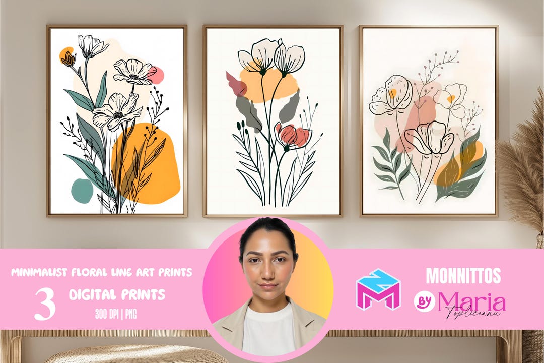 Minimalist Floral Line Art Prints Set of 3, Boho Bedroom Wall Decor ...