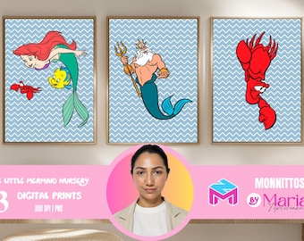 リトル・マーメイド 水彩画プリント：アリエル、フランダー