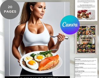 60 High Protein Snack Ideas: Canva Recipe Book Template (PLR/MRR Digital Download)