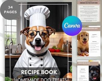 Livro com 10 receitas de petiscos caseiros para cães para revenda | E-book editável de ração para cães Canva com PRL/MRR | Guia de nutrição para animais de estimação | Produto DFY