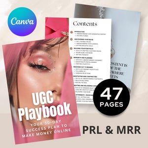 UGC Beginner Guide | 47-Page Digital Playbook with MRR/PLR | 30-Day Ugc Strategy Plan | Sell Your Own & Keep 100% Profit | Editable Canva