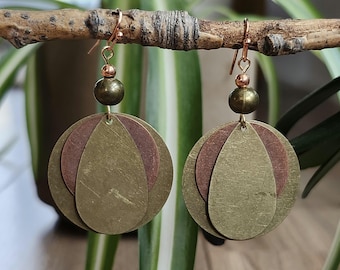 Boho Brass and Copper Dangle Earrings: Geometric Mixed Metal Jewelry