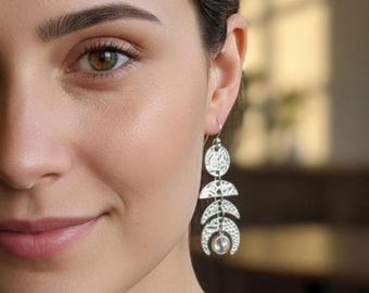 Moon Phase Dangle Earrings, Boho lightweight Drop jewerly.