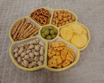 Handmade Ceramic Flower Serving Tray, 7-Section Snack Platter, Unique Housewarming Gift, Boho Kitchen Decor