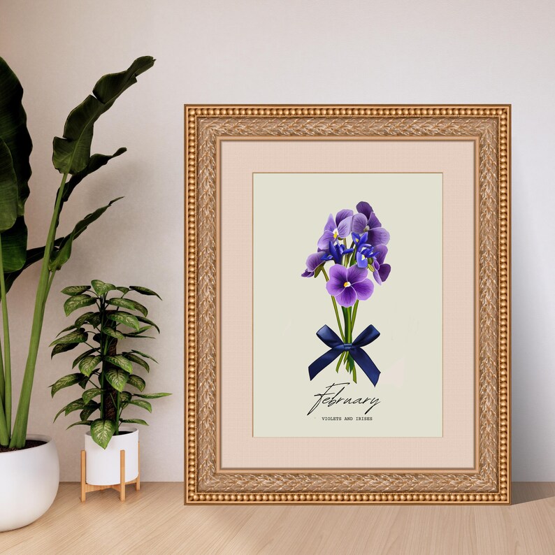 Art Print Birth Month Flowers February Etsy