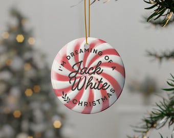 Adorno navideño de Jack White, remolino de menta, cerámica, regalo para fans de la música