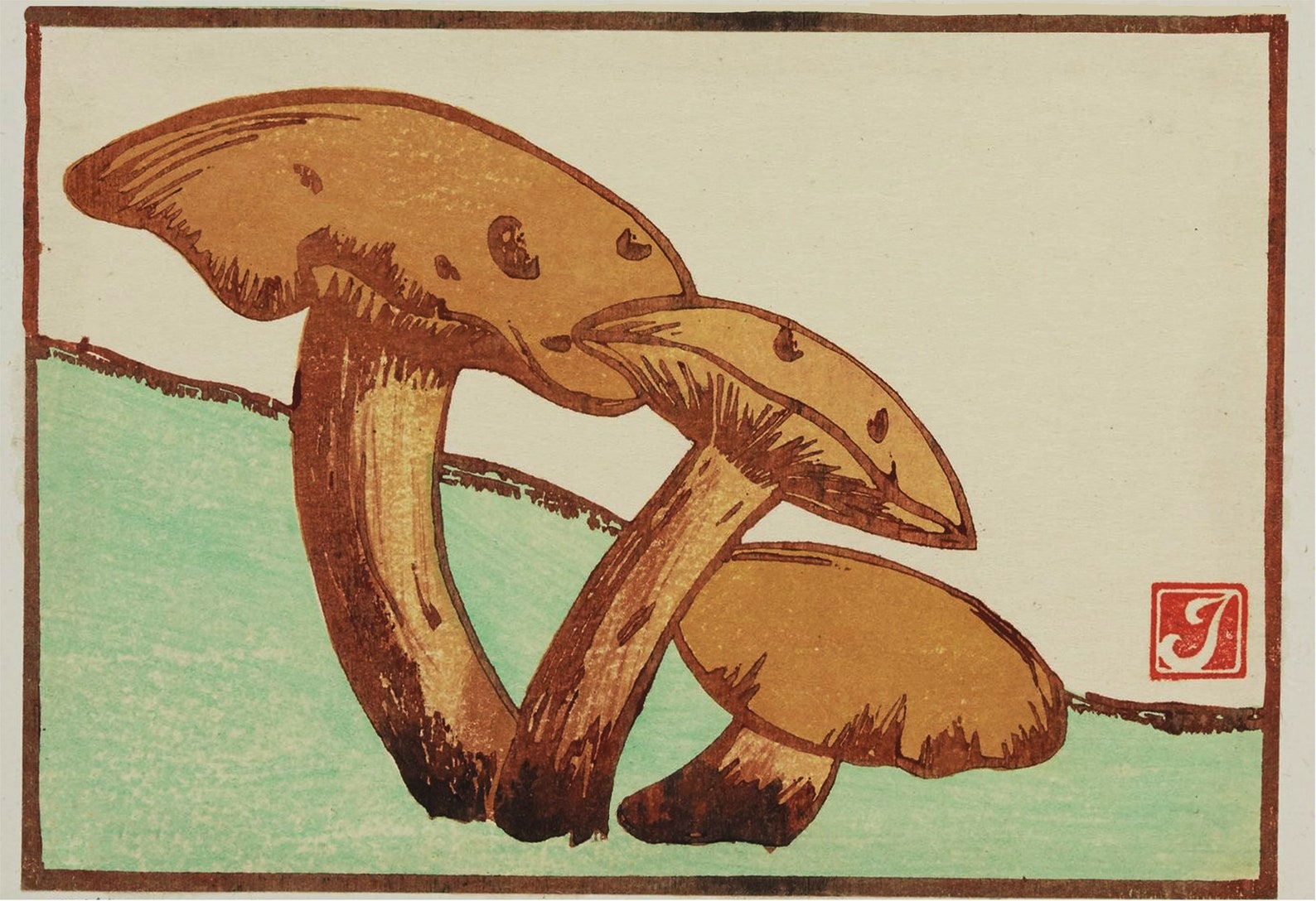 Mushrooms Champignons Japanese woodblock Japanese Art Etsy