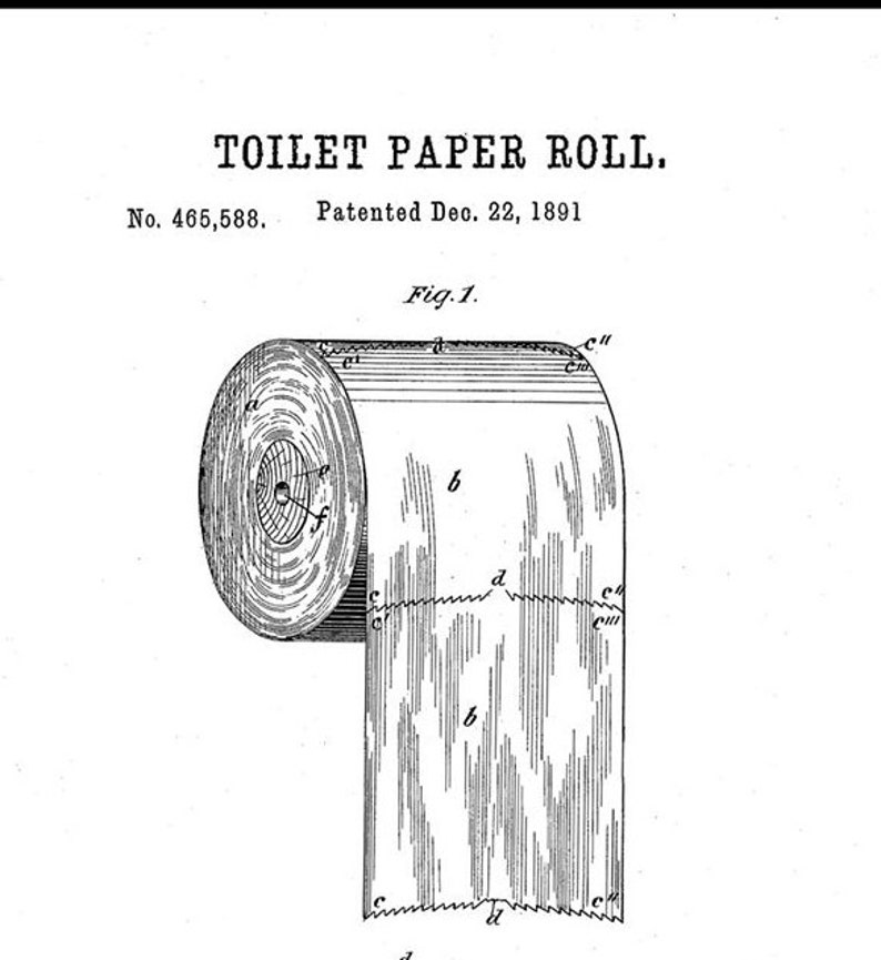 Toilet Paper Patent Drawing Guest Bathroom Art Vintage Etsy