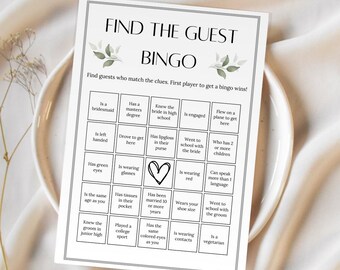Find the Guest Bingo Template, Minimalist Shower Reception Game, Bridal Shower Icebreaker Game & Get to Know You Game Edit With Canva