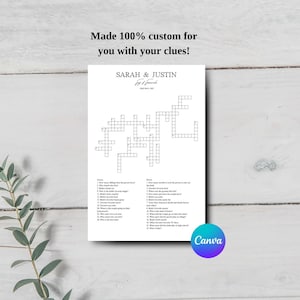 Personalized Sip and Solve Bridal Shower Crossword, Wedding Puzzle Crossword Wedding Table Games, Custom Wedding Crossword Puzzle Template