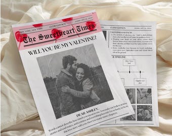 Valentines Day Newspaper Template, Will You Be My Valentine Gift Valentines Day Gift Card Cupid Valentine Newspaper