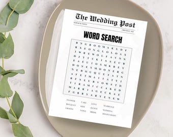 Newspaper Wedding Games Personalized Word Search | Custom Bridal Shower Puzzle & Sip and Solve Template | Unique Wedding Activity
