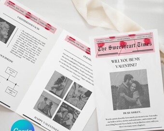 Printable Valentines Day Newspaper Card Valentines Newspaper Will You Be My Valentines Day Gift Newspaper Cupid Valentine Proposal Newspaper