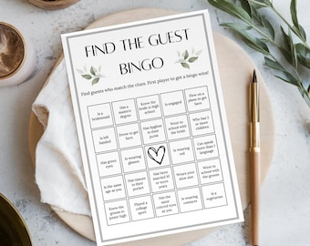 Mix and Mingle Bingo, Find the Guest Bingo Template, Minimalist Reception Game, Get to Know You Game, Bridal Shower Bingo, Icebreaker Game