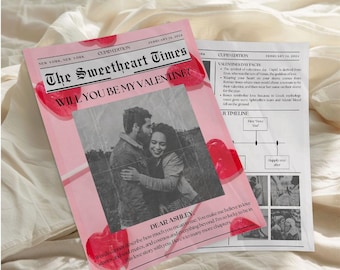 Valentines Day Newspaper Template, Will You Be My Valentine Gift Valentines Day Gift Card Cupid Valentine Newspaper