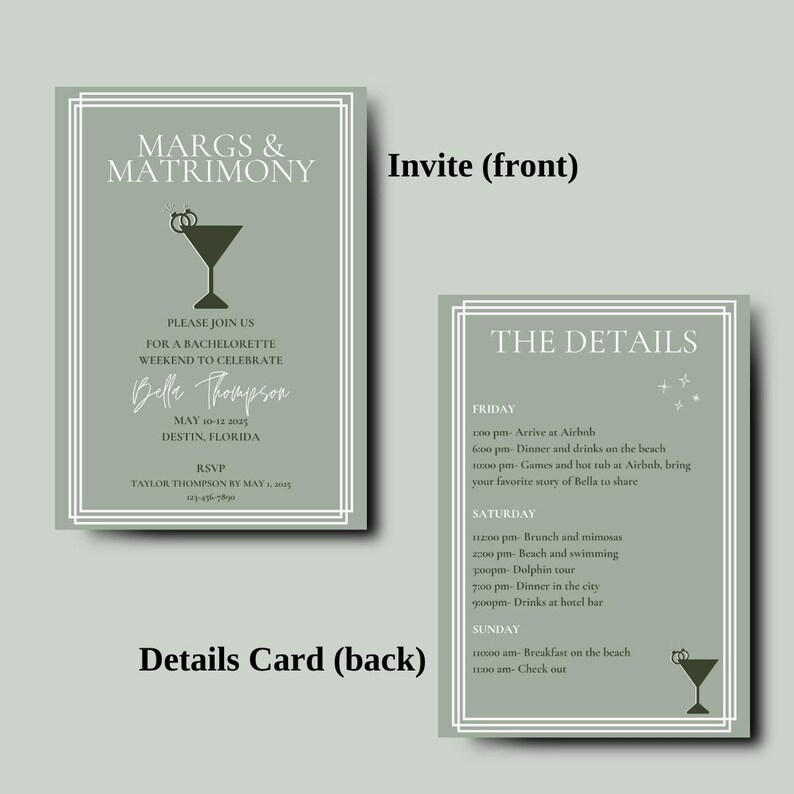 Margs and Matrimony Bachelorette Trip Invite Editable Template