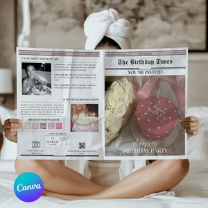 Editable Birthday Newspaper Template, Cute Birthday Newspaper Invitation, Large Newspaper Template, Print at Home Birthday Newspaper Invite
